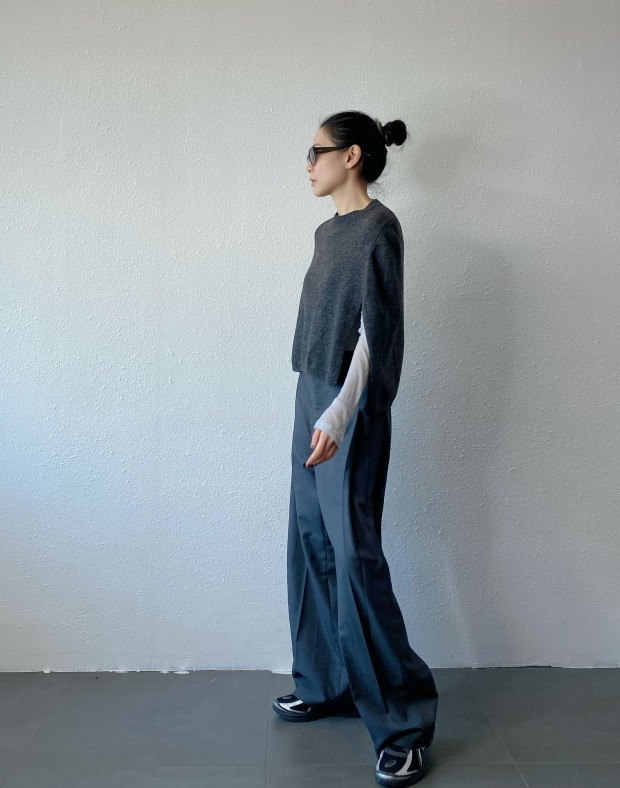 Grey Side Pleated Slack #250337